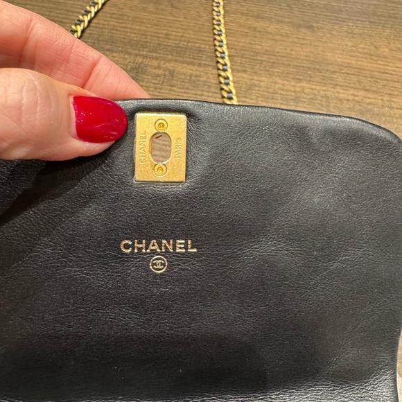 Chanel Clutch with Chain Black and Gold Like New - Picture 5 of 12
